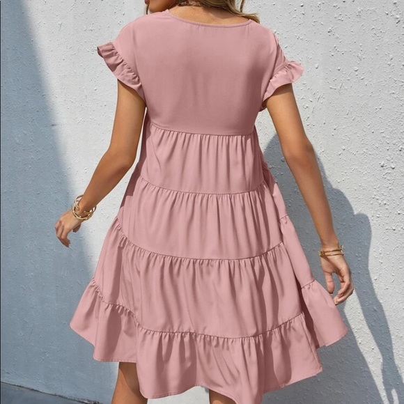 Boho v neck ruffle sleeve smock mini dress - Picture 15 of 16